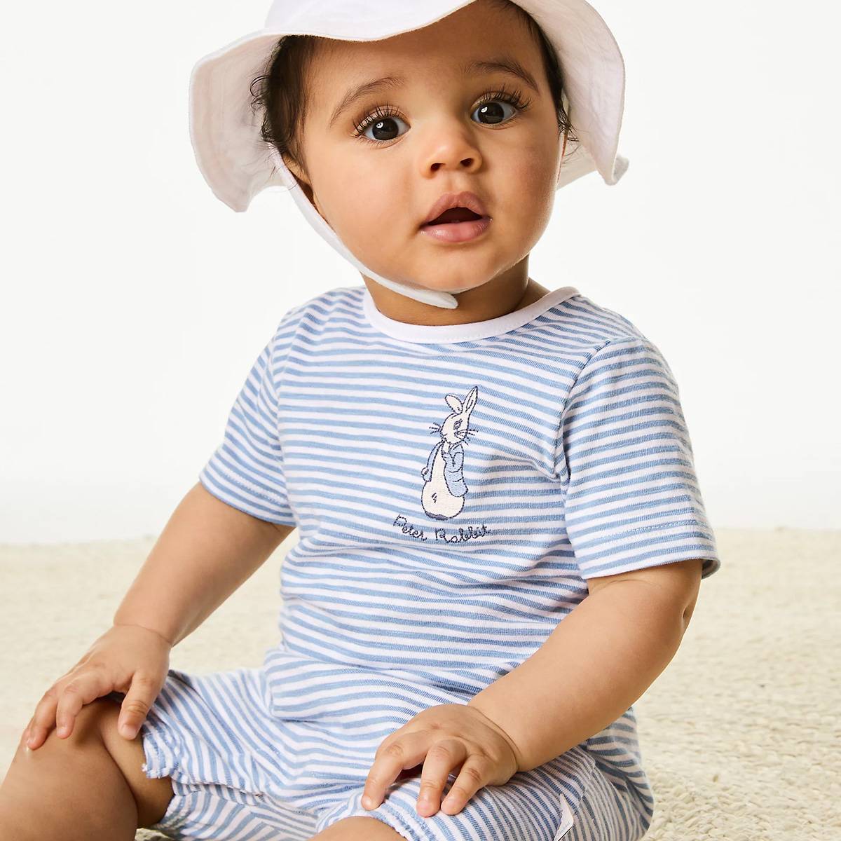 Baby wearing short-sleeve stripe outfit 